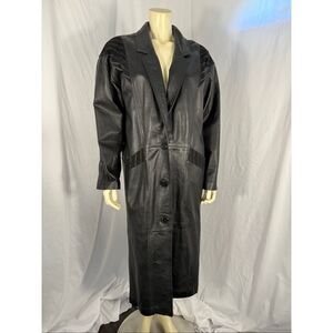 Vintage 1980s–1990s Excelled Genuine Leather Long Trench Coat – Black – Size S